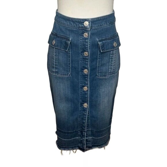 Abercrombie & Fitch Skirt Women's Blue Denim Button Front Pockets Jean, Size 26 - Picture 1 of 5